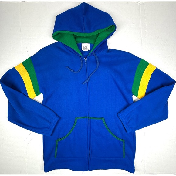 Topic Knits Other - VTG 80s‎ Topic Knits Zip Up Hoodie Small Blue Green Yellow Talon USA Brazil EUC